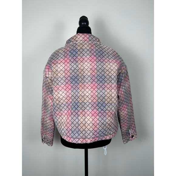 Saltwater LUXE Penny Jacket Size M Salmon Blue Peach Fall Quilted Plaid NWT - Picture 2 of 5